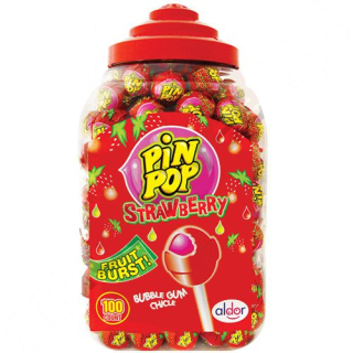 Lízátko PIN POP 18 g se žvýkačkou JAHODA