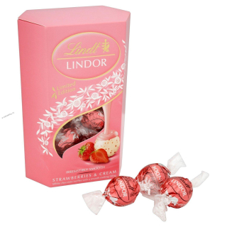 Pralinky Lindt LINDOR 200 g bílá jahodová