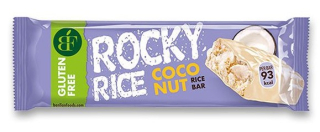 ROCKY RICE - extrudovaná rýžová tyčinka v bílé polevě 18 g - KOKOSOVÁ - VÝPRODEJ !!! DMT: 5/2025