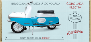 Čokoláda RETRO 100 g motorka"JAWA ČZ 501.01 PRASE modrá" mléčná