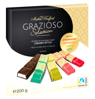 Maître Truffout 200g Grazioso Selection mini čokoládky MIX - JAHODA, MALINA, MÁTA, CITRON