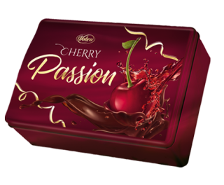 Bonboniéra VOBRO 280g CHERRY PASSION - višně v likéru - v plechové dóze