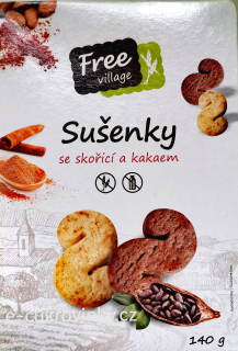 Free Village BEZLEPKOVÉ sušenky 140 g ESÍČKA se skořicí a kakaem