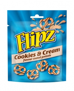 Flipz COOKIES & CREAM 90g preclíky -  s polevou s příchutí sušenek