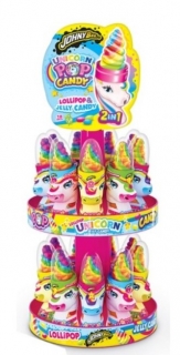 Lízátko UNICORN POP 50 g - duhové lízátko & jelly beans (stojan 18 ks, 1 ks = 42,- Kč))